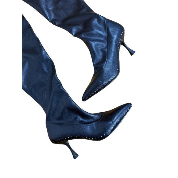 Kurt Geiger London Black Faux Leather Thigh High Boots Pointed Toe sz US 10 - Picture 5 of 7